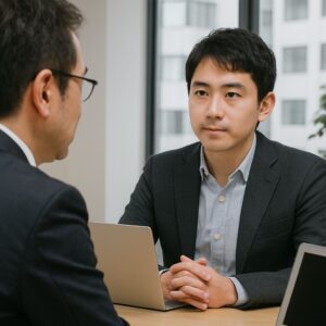 コーチとクライアント(ビジネスパーソン)の画像。