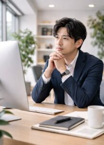 部長=ビジネスパーソンが悩んでいる写真。